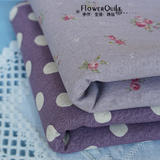 日本进口棉麻布-紫色水玉与玫瑰